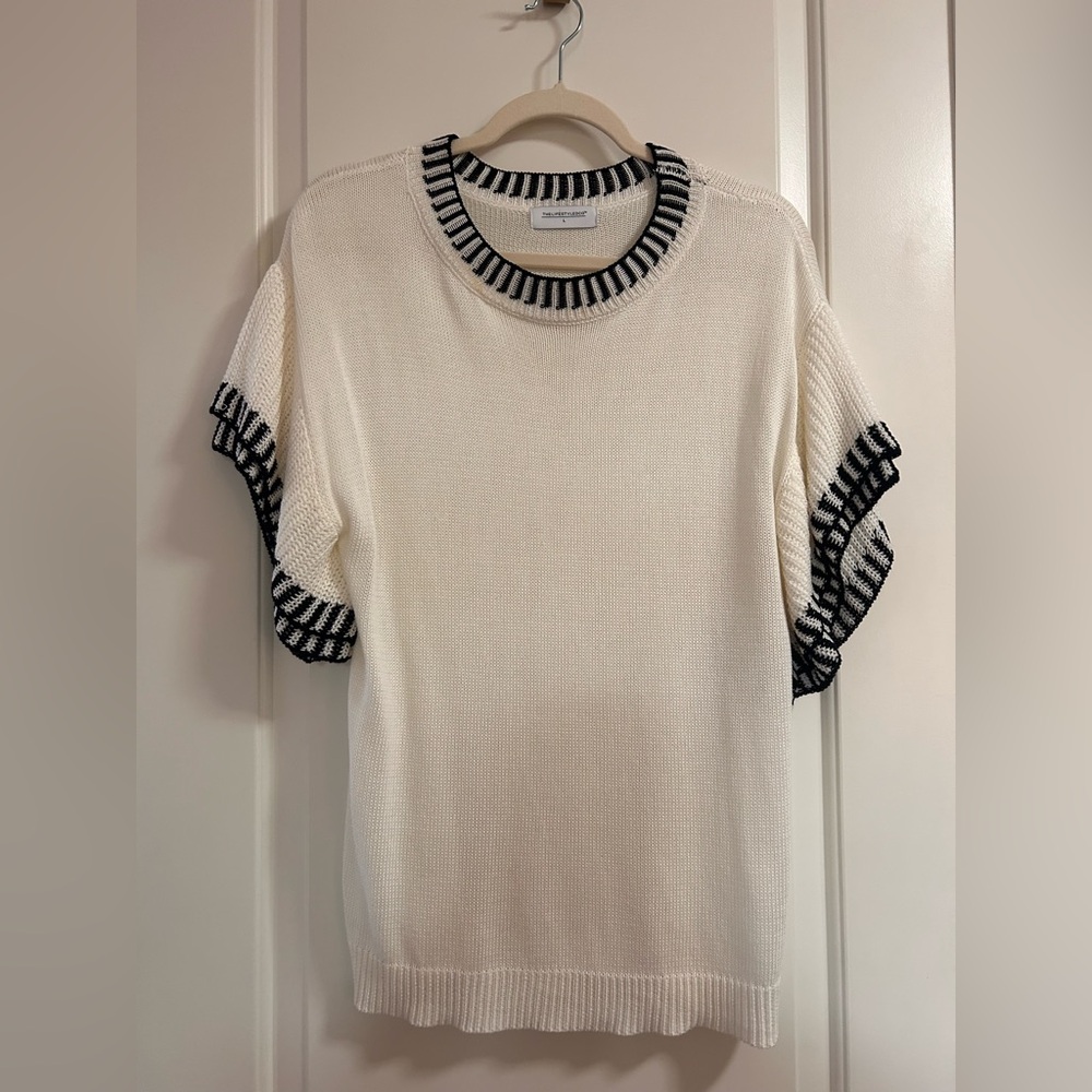 Chic Knit Creamy white Sweater with Black Accents